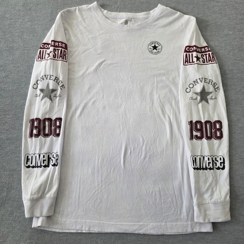 Converse All Star Kids XL White Long Sleeve Graphic T-Shirt 1908 Chuck Taylor